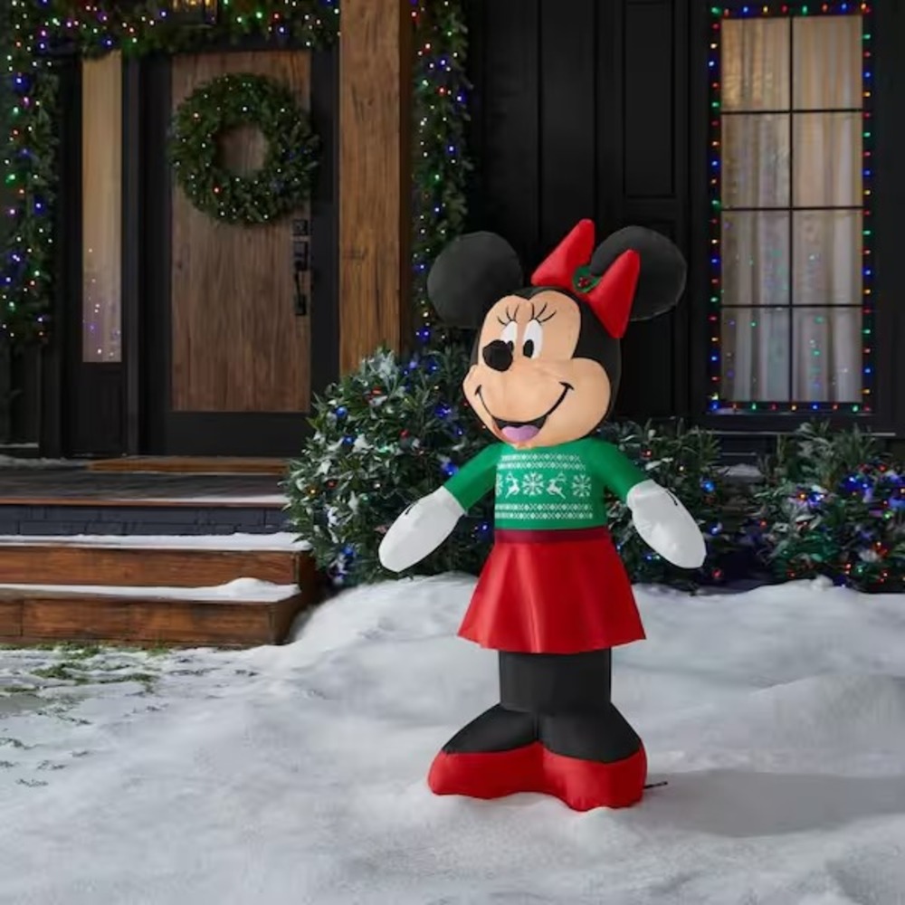 3.5' Inflatable Christmas Disney Minnie Mouse‎ Green Snowflake Sweater Red Skirt